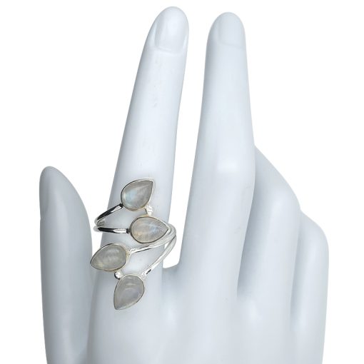 Climbing Teardrop 4-Moonstone Silver Adjustable Ring - Image 2