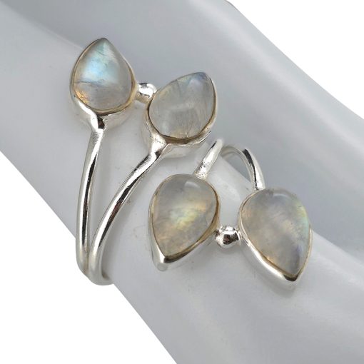 Climbing Teardrop 4-Moonstone Silver Adjustable Ring - Image 3