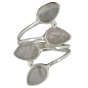 Climbing Teardrop 4-Stone Rose Quartz Silver Adjustable Ring