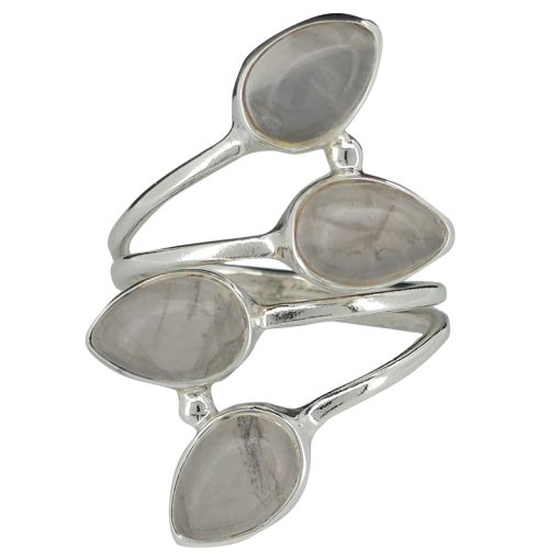 Climbing Teardrop 4-Stone Rose Quartz Silver Adjustable Ring