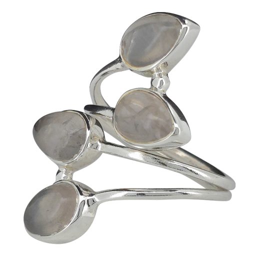Climbing Teardrop 4-Stone Rose Quartz Silver Adjustable Ring - Image 3