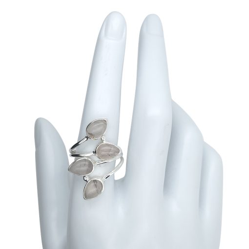 Climbing Teardrop 4-Stone Rose Quartz Silver Adjustable Ring - Image 2