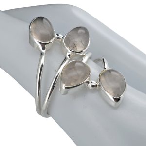 Climbing Teardrop 4-Stone Rose Quartz Silver Adjustable Ring