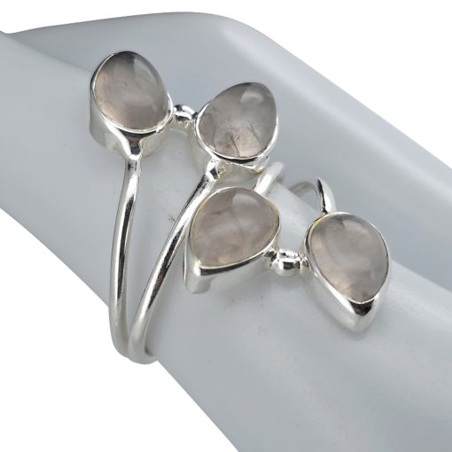 Climbing Teardrop 4-Stone Rose Quartz Silver Adjustable Ring