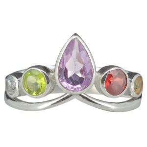Faceted Multi Gemstone Adjustable Ring