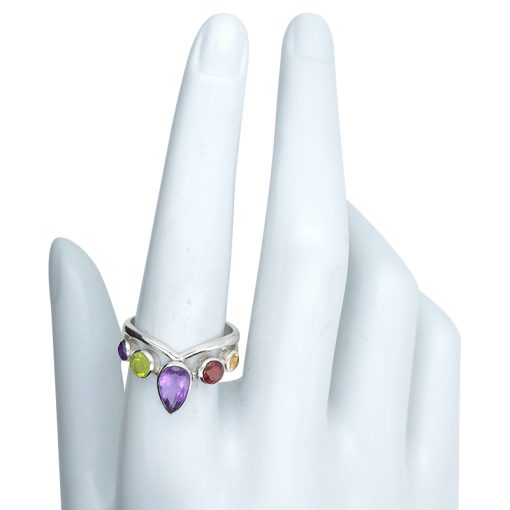 Faceted Multi Gemstone Adjustable Ring - Image 3