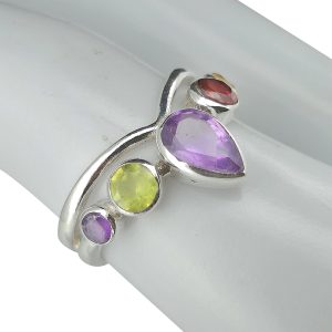 Alternative view of Faceted Multi Gemstone Adjustable Ring