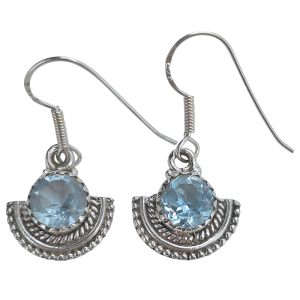Faceted Blue Topaz Sterling Silver Earrings On Hooks