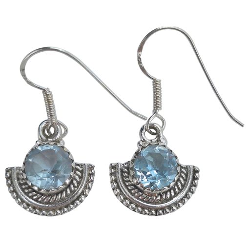 Faceted Blue Topaz Sterling Silver Earrings On Hooks