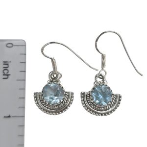 Faceted Blue Topaz Sterling Silver Earrings On Hooks