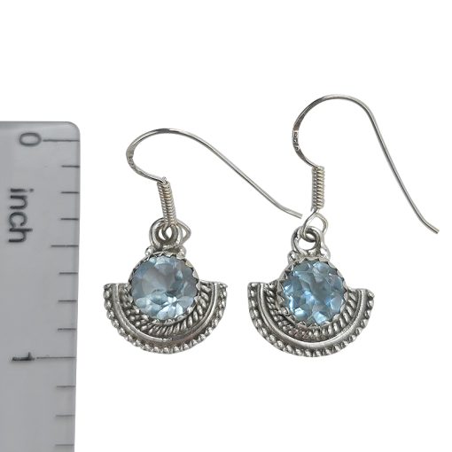 Faceted Blue Topaz Sterling Silver Earrings On Hooks