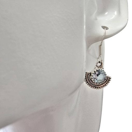 Faceted Blue Topaz Sterling Silver Earrings On Hooks - Image 2