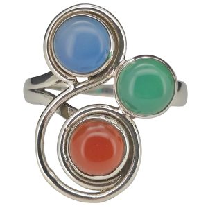 3-Gemstone Silver Ring