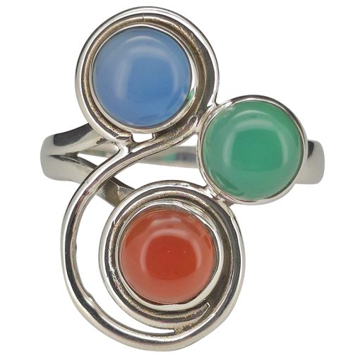 3-Gemstone Silver Ring