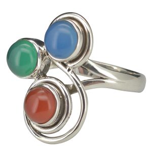 3-Gemstone Silver Ring
