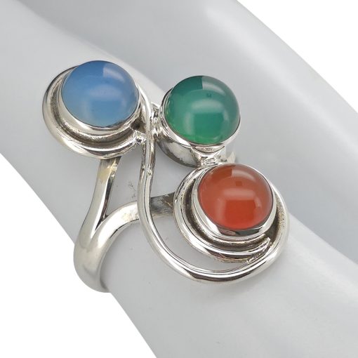 3-Gemstone Silver Ring
