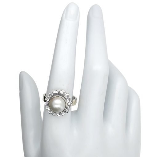 Pearl Sterling Silver Flower Ring - Image 3