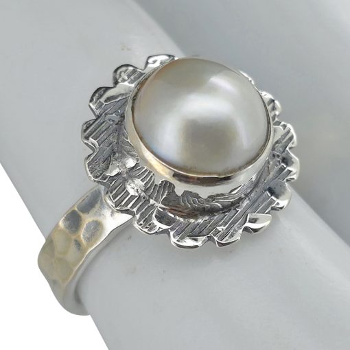 Pearl Sterling Silver Flower Ring - Image 2
