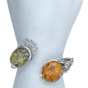 Alternative view of Amber Sterling Silver Spider And Web Cuff Bracelet