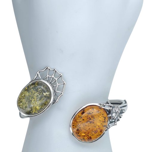 Amber Sterling Silver Spider And Web Cuff Bracelet - Image 2